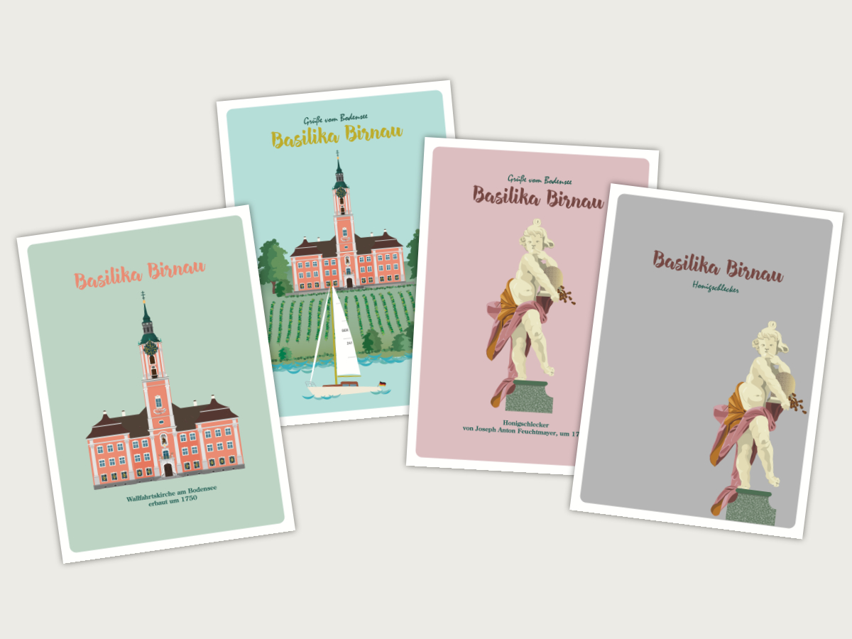 Postkarten-Set Birnau mit Basilika Birnau und Honigschlecker von Anton Feuchtmayer